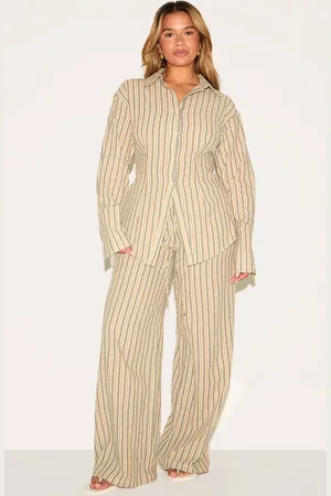 PRETTYLITTLETHING Shape Striped Elasticated Waist Wide Leg Pants