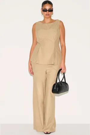 PRETTYLITTLETHING Plus Striped Cotton Wide Leg Pants