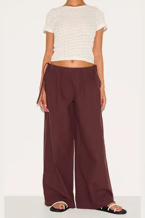 PRETTYLITTLETHING Petite Premium Linen Look Wide Leg Side Tie Detail Pants