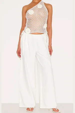 PRETTYLITTLETHING Petite Premium Linen Look Wide Leg Side Tie Detail Pants