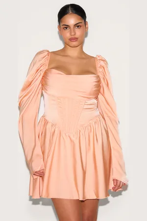 PRETTYLITTLETHING Plus Satin Corset Detail Puffball Shift Dress