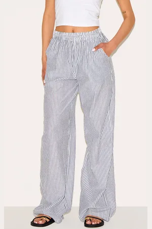 PRETTYLITTLETHING Tall Stripe Linen Look Elasticated Waist Pants