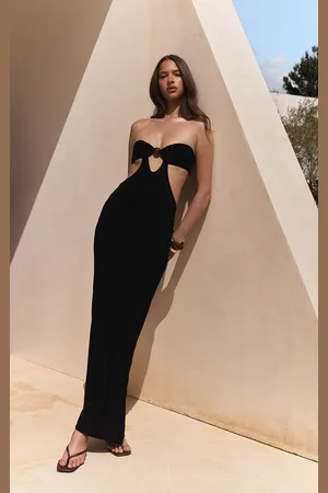 PRETTYLITTLETHING Slinky Bead Detail Cut Out Bandeau Maxi Dress