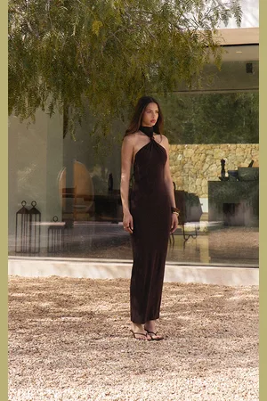 PRETTYLITTLETHING Slinky Bead Detail Halter Maxi Dress
