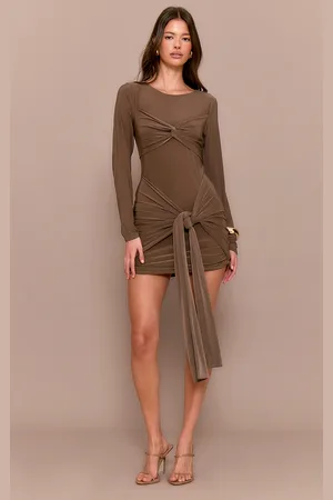 PRETTYLITTLETHING Slinky Long Sleeve Wrap Twist Detail Mini Dress