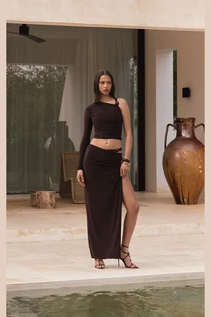 PRETTYLITTLETHING Slinky Bead Detail Ruched Maxi Skirt