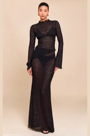 PRETTYLITTLETHING Sheer Lace Fishtail Maxi Skirt