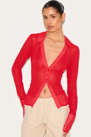 PRETTYLITTLETHING Tall Mesh Button Front Blouse
