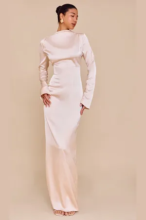 PRETTYLITTLETHING PLT Label Satin Cowl Back Maxi Dress