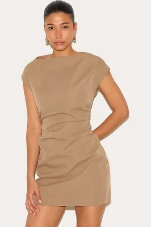 PRETTYLITTLETHING Woven Cap Sleeve Cinched Waist Mini Dress