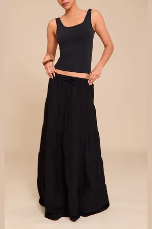 PRETTYLITTLETHING Cotton Tiered Drawstring Waist Maxi Skirt