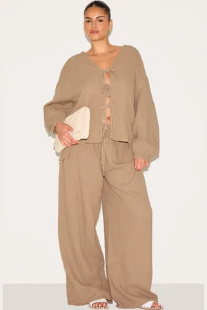 PRETTYLITTLETHING Plus Textured Cheesecloth Wide Leg Pants