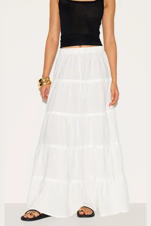 PRETTYLITTLETHING Cotton Tiered Drawstring Waist Maxi Skirt