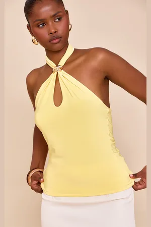 PRETTYLITTLETHING Double Layer Slinky Trim Halter Neck Long Top