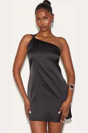 PRETTYLITTLETHING Satin One Shoulder Tie Back Mini Dress