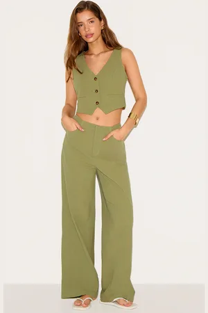 PRETTYLITTLETHING Linen Look Mid Rise Wide Leg Pant