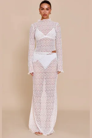 PRETTYLITTLETHING Sheer Lace Fishtail Maxi Skirt