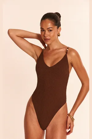 PRETTYLITTLETHING Textured Bead Trim Plunge Swimsuit