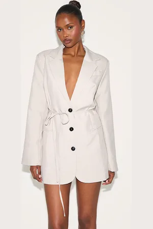 PRETTYLITTLETHING Woven Tie Belt Blazer Dress
