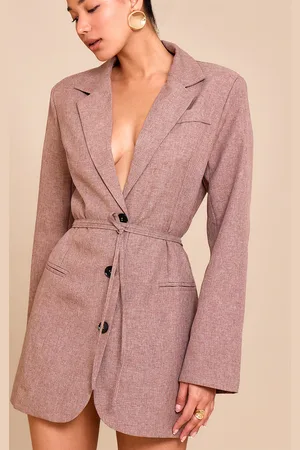PRETTYLITTLETHING Woven Tie Belt Blazer Dress