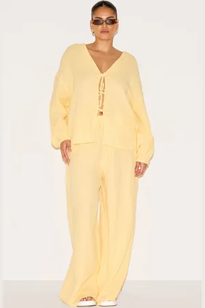 PRETTYLITTLETHING Plus Textured Cheesecloth Wide Leg Pants