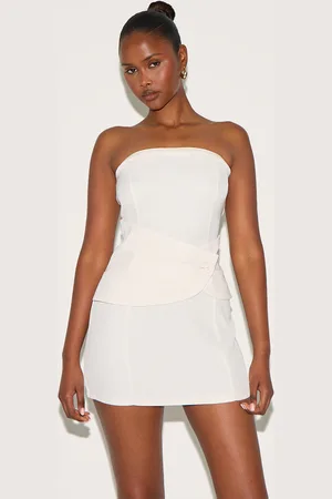 PRETTYLITTLETHING Woven Wrap Button Bandeau Mini Dress