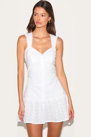 PRETTYLITTLETHING Embroidered Button Down Sleeveless Shift Dress
