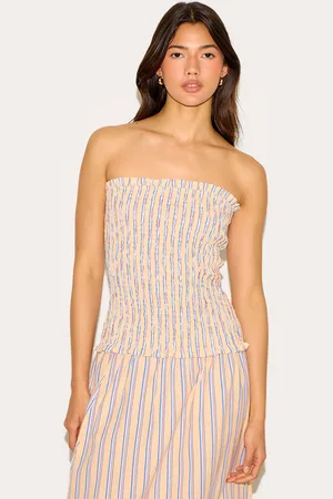PRETTYLITTLETHING Pinstripe Shirred Bandeau Top