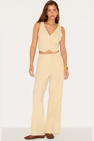 PRETTYLITTLETHING Linen Look Mid Rise Wide Leg Pant
