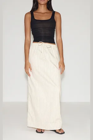 PRETTYLITTLETHING Stripe Cotton Drawstring Tie Maxi Skirt