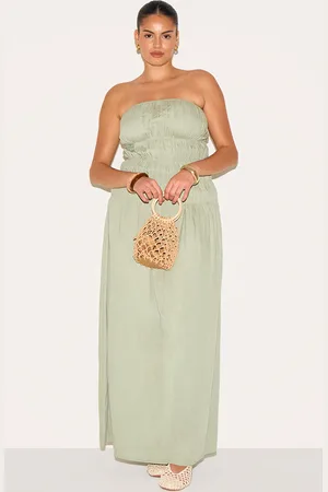 PRETTYLITTLETHING Plus Bandeau Ruched Detail Maxi Dress