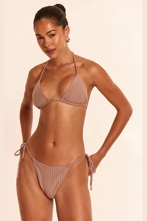 PRETTYLITTLETHING Pinstripe Tie Side Bikini Bottom