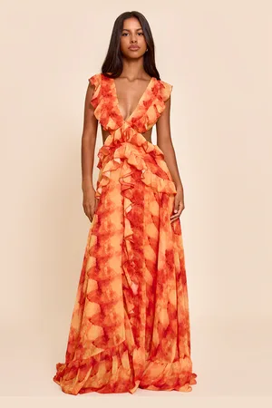 PRETTYLITTLETHING Petite Printed Frill Maxi Dress