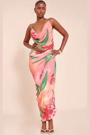PRETTYLITTLETHING Floral Chiffon Drape Cut Out Midaxi Dress