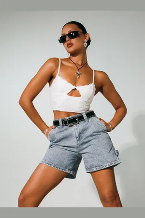 Princess Polly Lou Carpenter Denim Shorts Lower Impact
