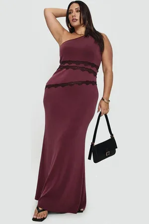Princess Polly Ultraviolet One Shoulder Lace Maxi Dress Curve