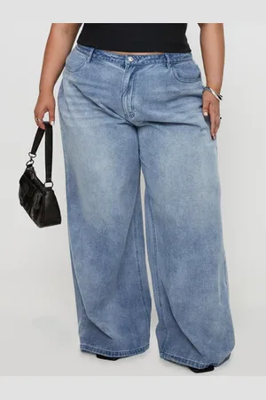 Princess Polly Naylor Wide Leg Jeans Light Wash Curve