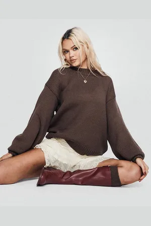 Princess Polly Harmony Balloon Sleeve Knit Sweater Dark