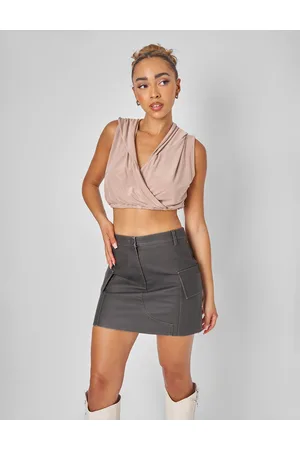 Public Desire Sleeveless Wrap Front Top With Hood Stone