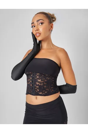 Public Desire Public Desire Lace Hook and Eye Bandeau Top Co-ord in Black