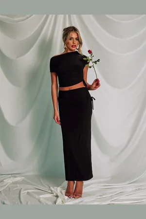 Public Desire Slinky Foldover Ruched Maxi Skirt Black