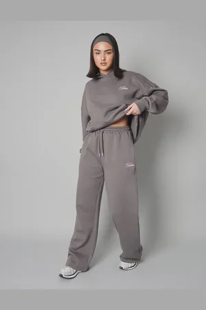 Public Desire Kaiia the Label Logo Wide Leg Joggers Dark Grey
