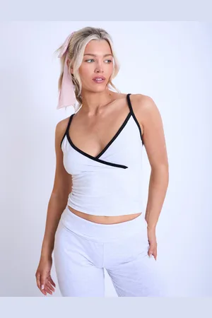 Public Desire Kaiia Contrast Trim Wrap Top Light Grey Marl & Black