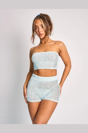 Public Desire Textured Bandeau Crop Top Co Ord Blue
