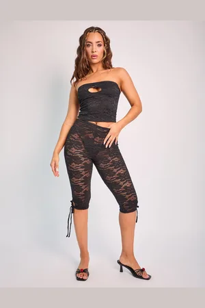 Public Desire Tie Detail Lace Capri Leggings Black