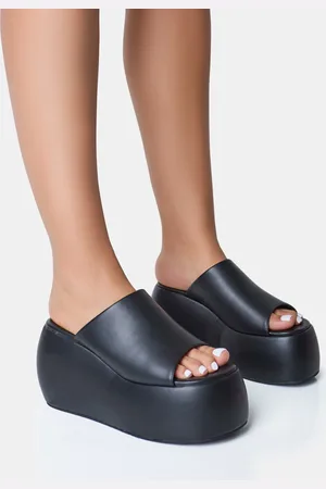 Public Desire Blue Moon Black Chunky Platform Wedge Sandals