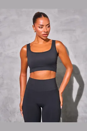 Public Desire Kaiia Sculpt Square Neck Crop Top Black