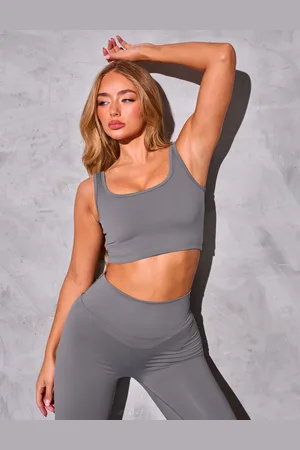 Public Desire Kaiia Sculpt Square Neck Crop Top Slate Grey