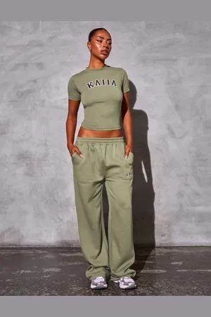 Public Desire Kaiia Logo Wide Leg Joggers Khaki