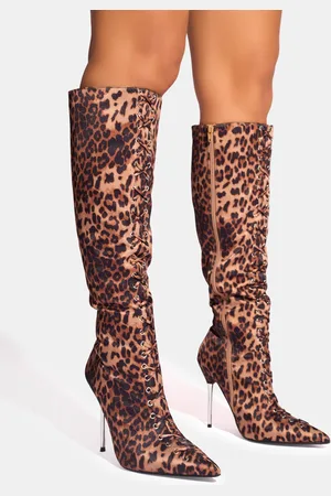 Public Desire Witchcraft Leopard Lace Up Knee High Boots